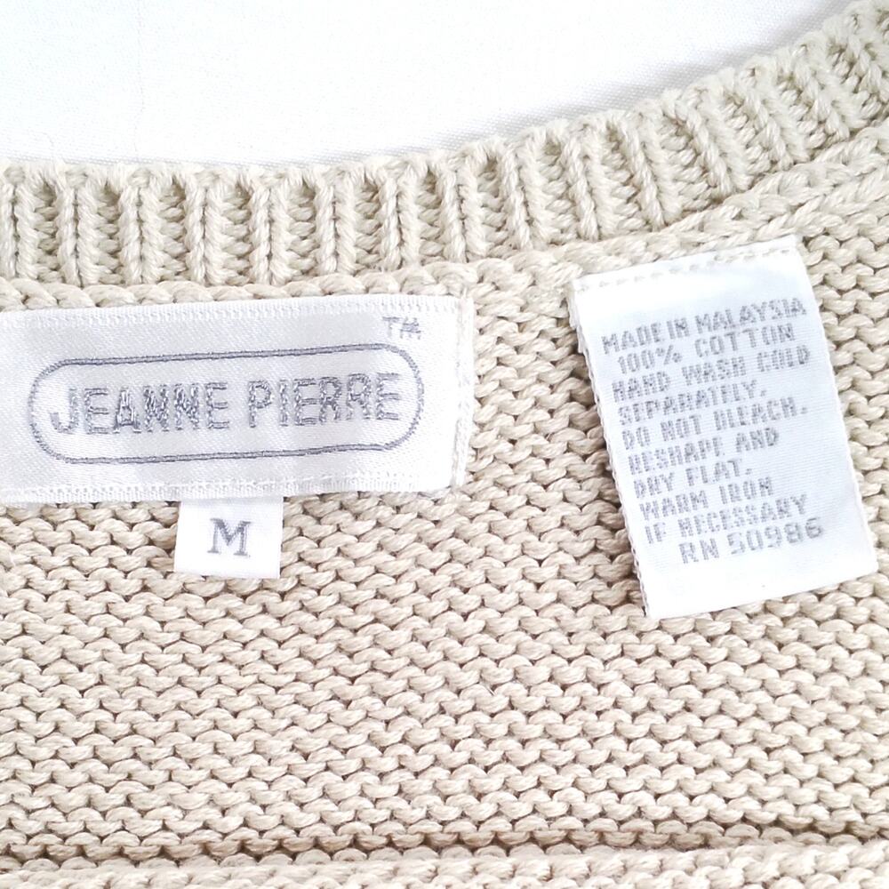Vintage Jeanne Pierre Cotton Knit Sweater Tank Top Beige Cropped Sleeveless - Picture 5 of 5